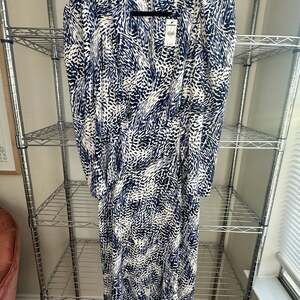 Express Blue & White Abstract Print High Neck Maxi Dress